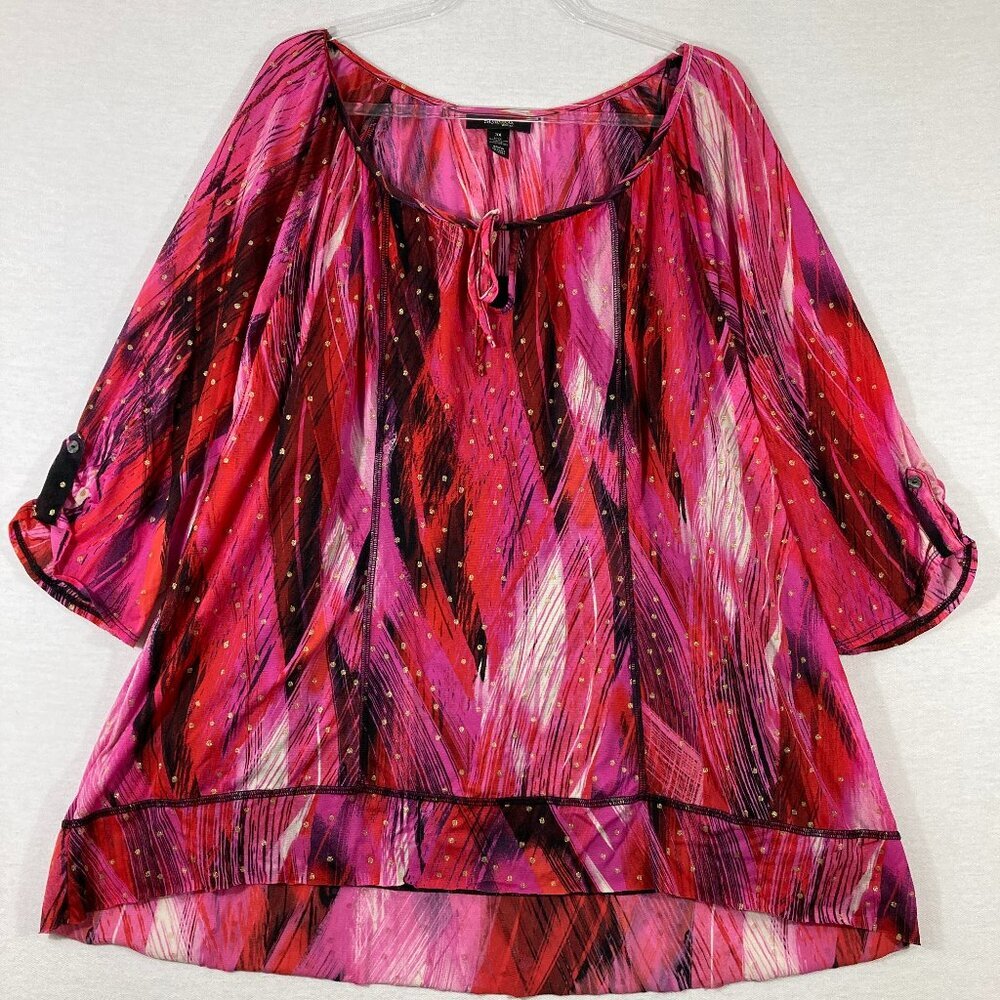 Style &‎ Co Pink Abstract Gold Polka Dot Stretch 3/4 Sleeve Blouse 3X Comfy